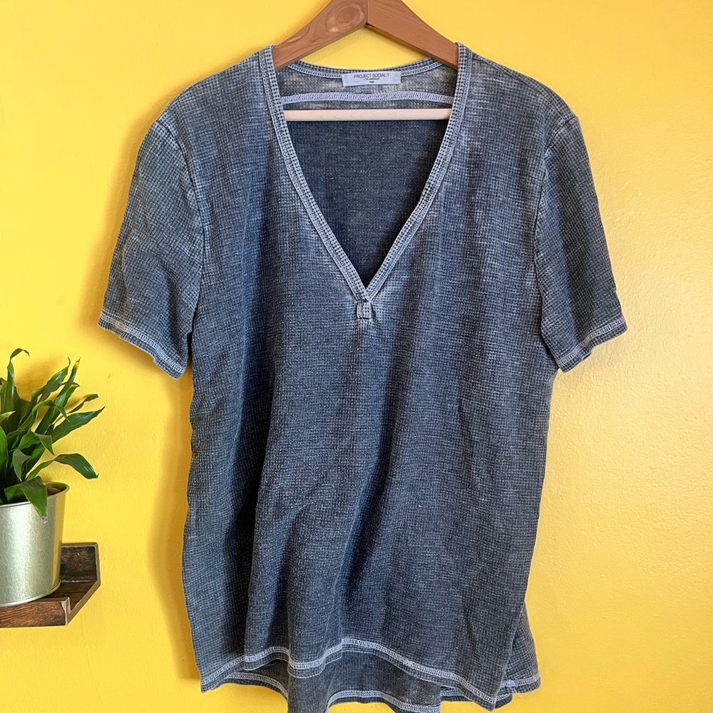 Distressed V-Neck Short Sleeve Shirt